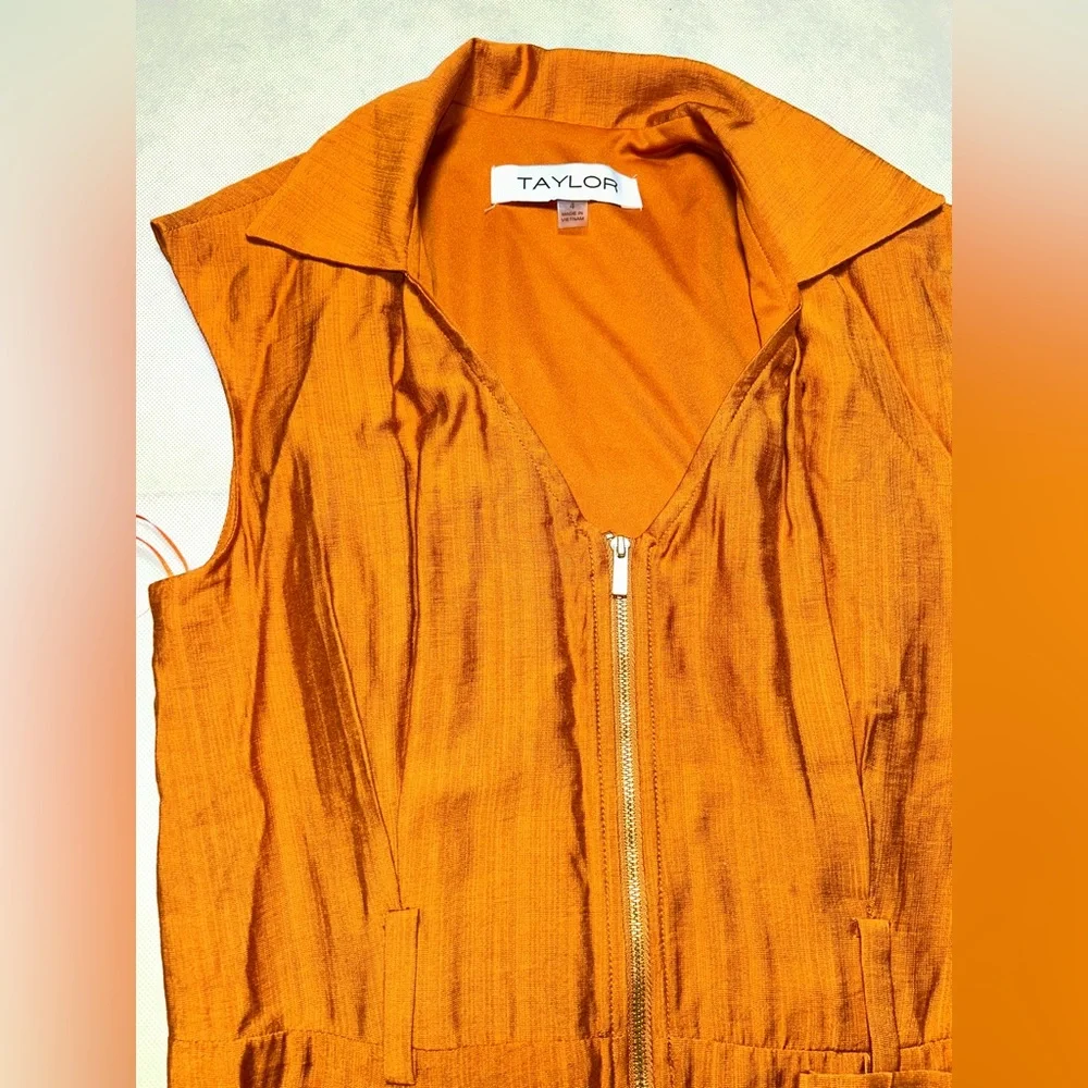 Taylor cayenne color cargo wide leg zip front jumpsuit NWT size 4 - Picture 2 of 6